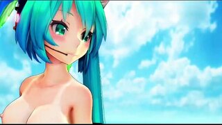 Miku cuir ris an Sexy Dannsa Nude MMD