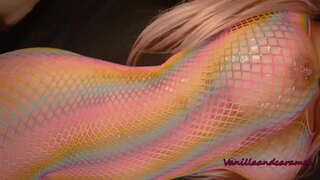 Busty Blonde Slut Masturbates Kun Ŝia Longa Lollipop